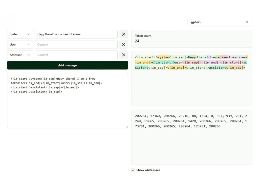 Visualize and count tokens